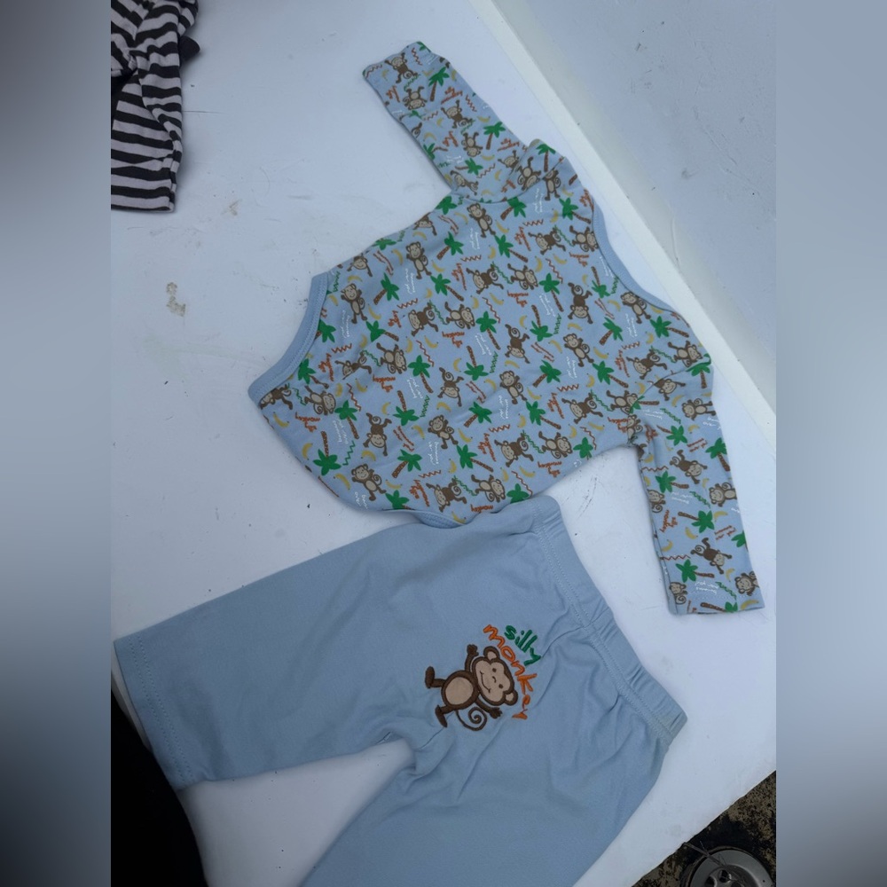 Hannah Monkey Print Kids Pajama Set - Light Blue and Green